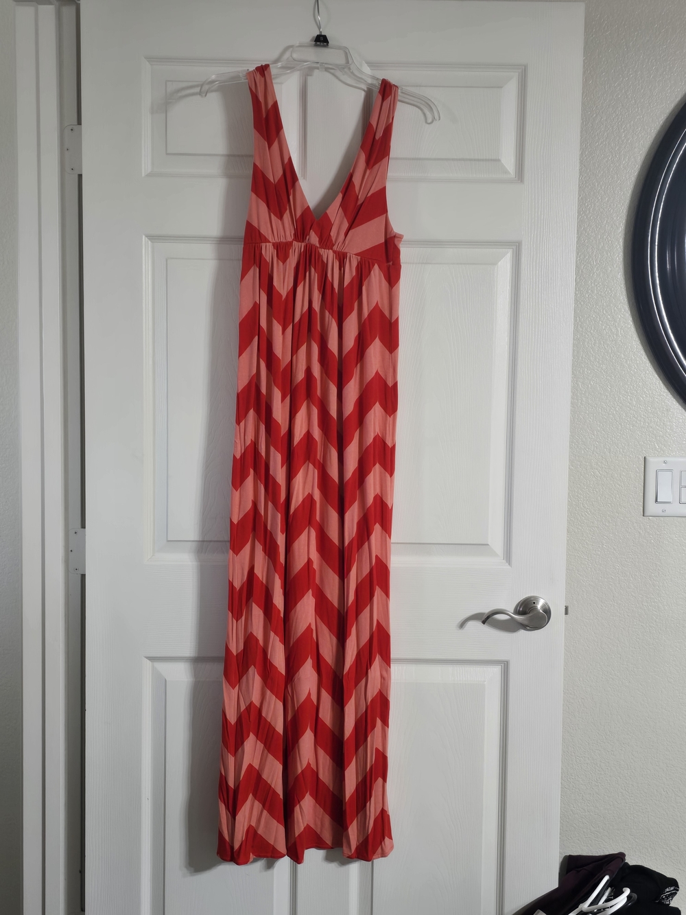 J. Crew Red and Coral Chevron Maxi Dress